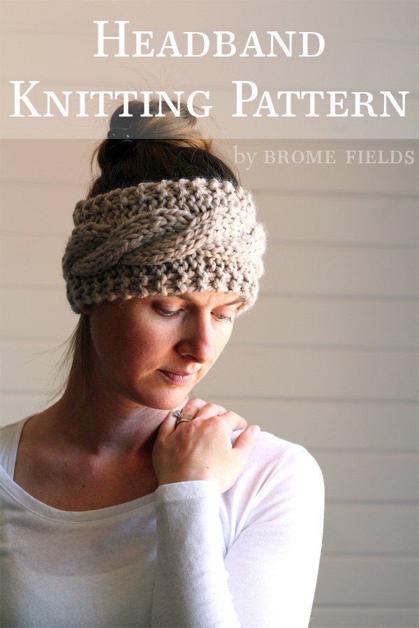 model wearing a cable knitted headband