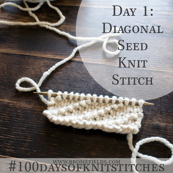 Day 1 : Diagonal Seed Stitch : #100daysofknitstitches by Brome Fields