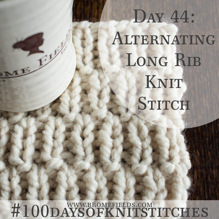 knitted swatch on a wood table