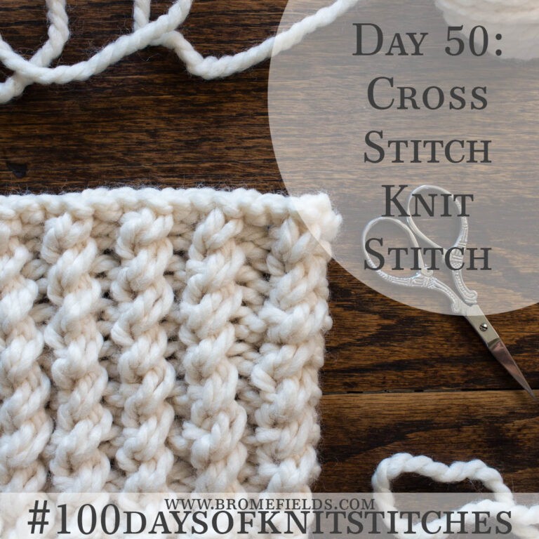 knitted swatch on a wood table