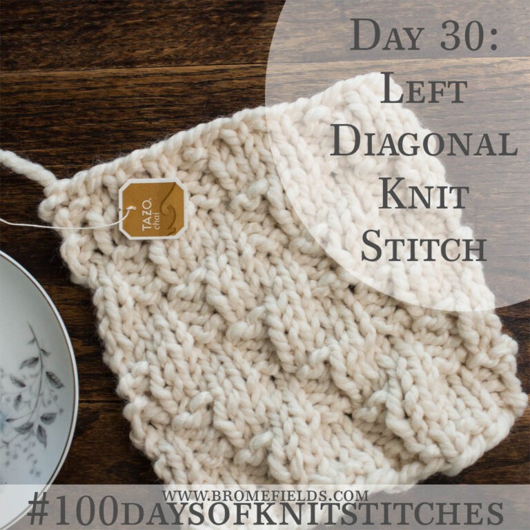 knitted swatch on a wood table