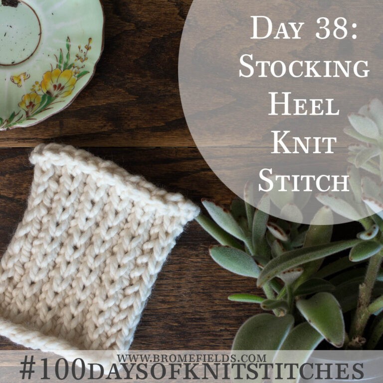 knitted swatch on a wood table