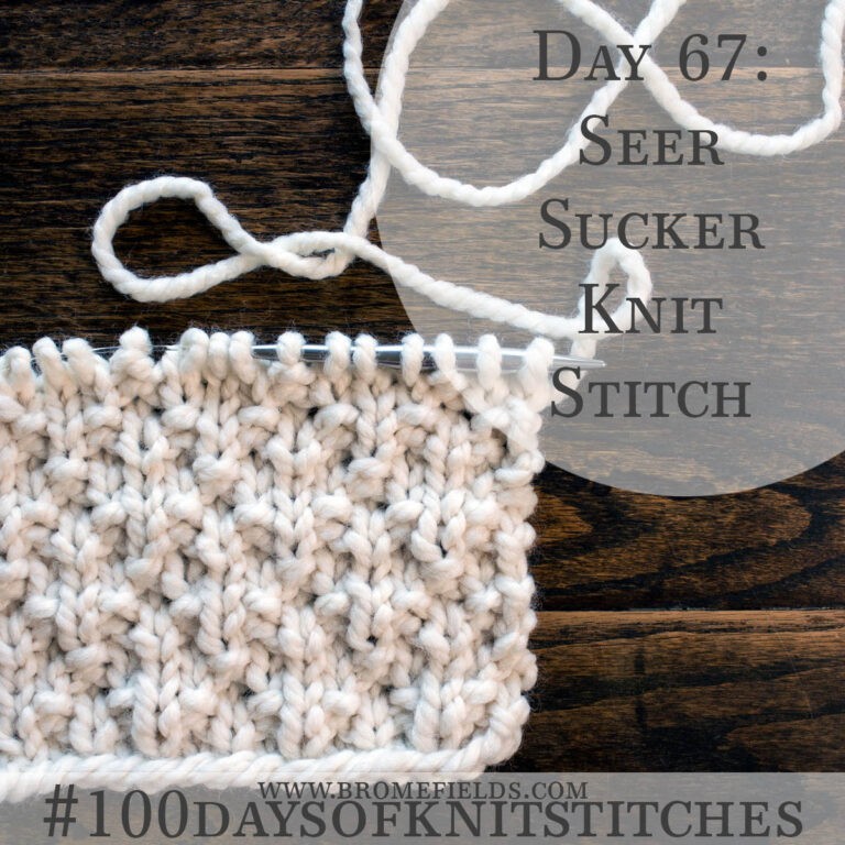 knitted swatch on a wood table