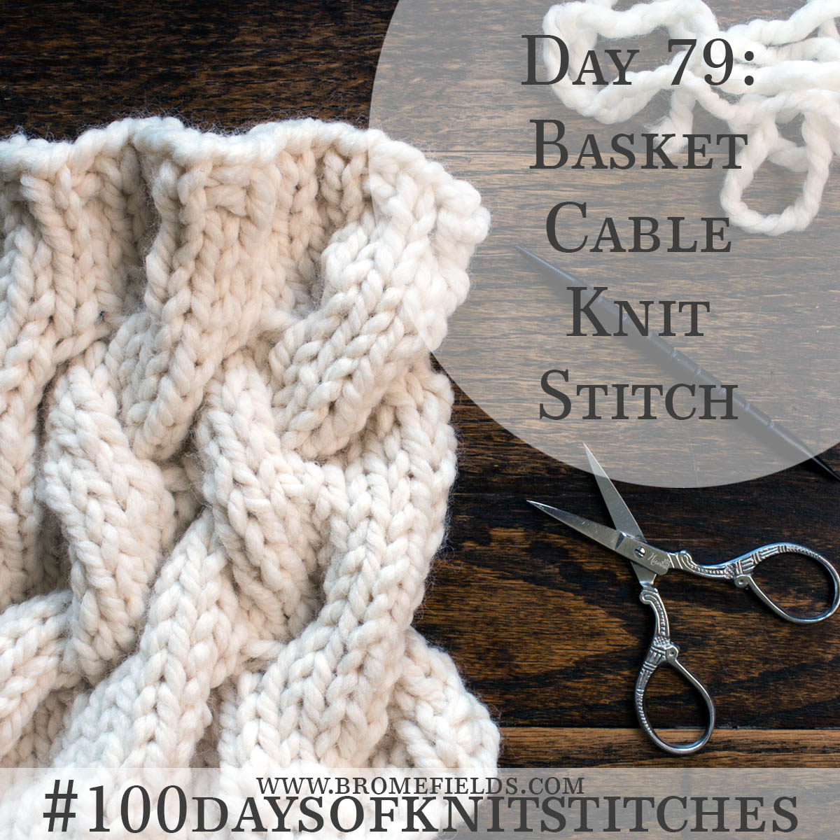 knitted swatch on a wood table