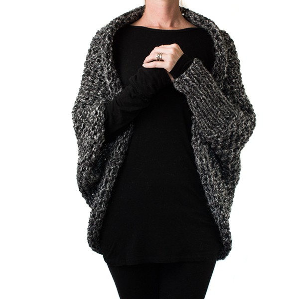 model wearing a chunky knit lace shrug