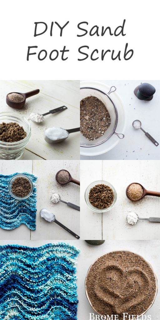 Multiple pics sand, salt & epsom salt & a hand knit dishcloth