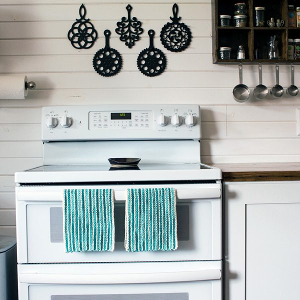 knit dish towels hanging an kitchen ovenripes : Brome Fields