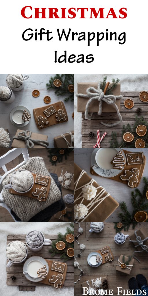 multiple gifts wrapped in Kraft paper adorned with yarn