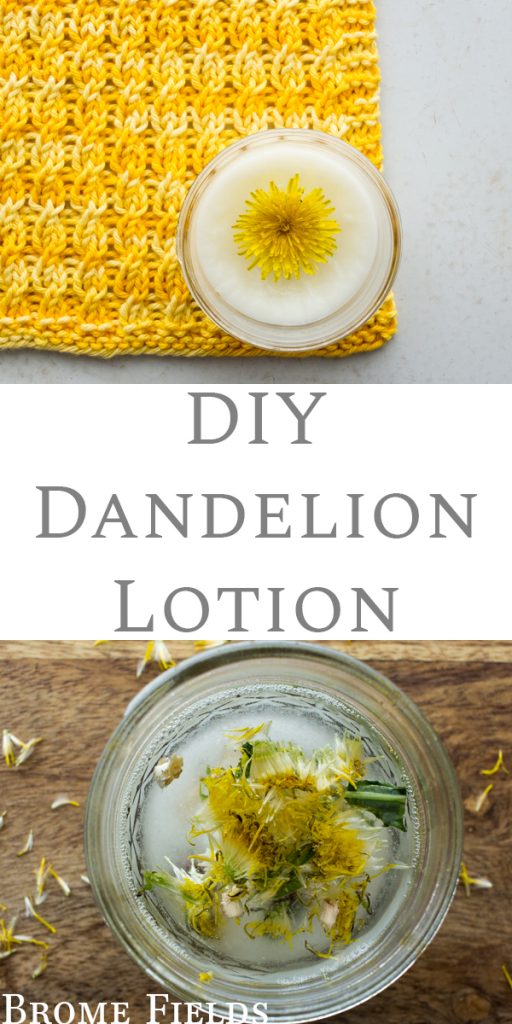 dishcloth with a container of lotion with a dandelion in it..