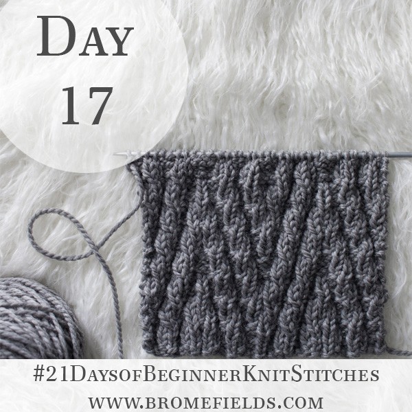 Elongated Chevron Knit Stitch : Day 17 of the 21 Days of Beginner Knit Stitches : Brome Fields : #21daysofbeginnerknitstitches