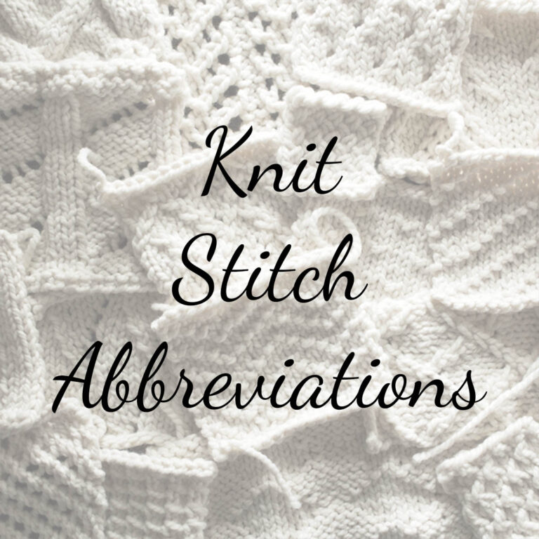 lots of knit stitch swatches for different knitting abbreviations
