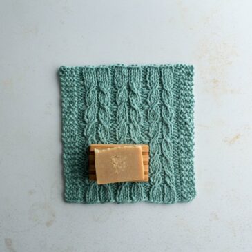 knit washcloth on a table