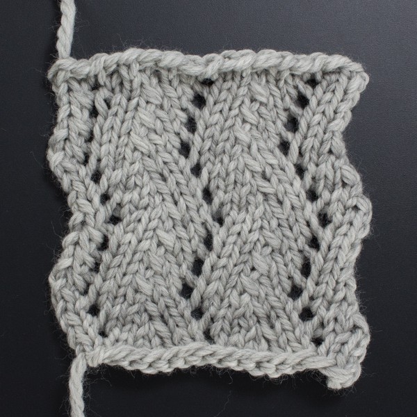 Swatch of the Front Side of the Herringbone Lace Knit Stitch