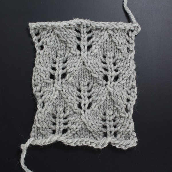 Swatch of the Front Side of the Feather Diamond Lace Knit Stitch