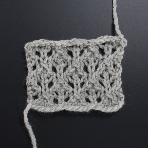 Swatch of the Front Side of the Baby Feather Diamond Lace Knit Stitch