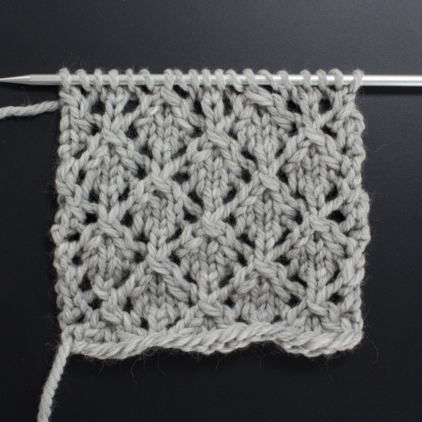Swatch of the Front Side of the Simple Diamonds Lace Knit Stitch