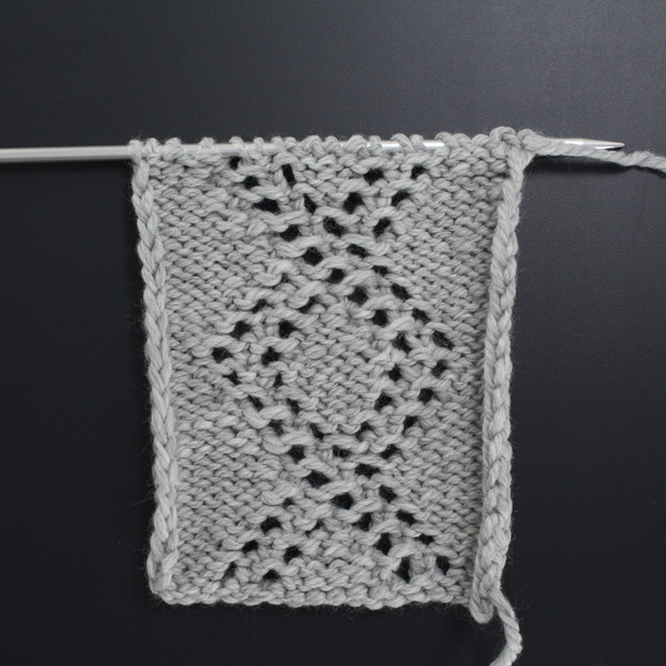 Swatch of the Back Side of the Double Eyelet Twist Lace Knit Stitch