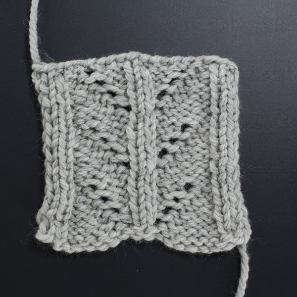 Swatch of the Back Side of the Cascading Leaves Lace Knit Stitch