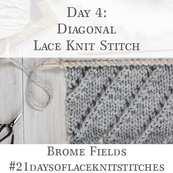 Day 4 : Diagonal Lace Knit Stitch : #21daysoflaceknitstitches