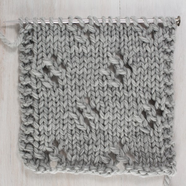 Up-close Photo of the Front Side of the Diamond Lace Knit Stitch