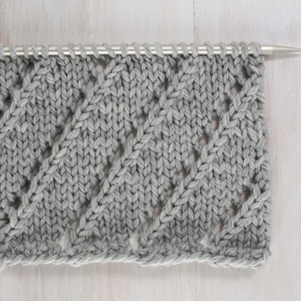Up-close Photo of the Front Side of the Diagonal Lace Knit Stitch