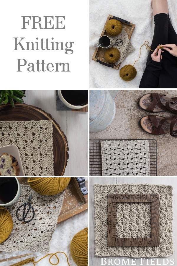 Multiple Photos of a Checkered Lace Knitting Pattern