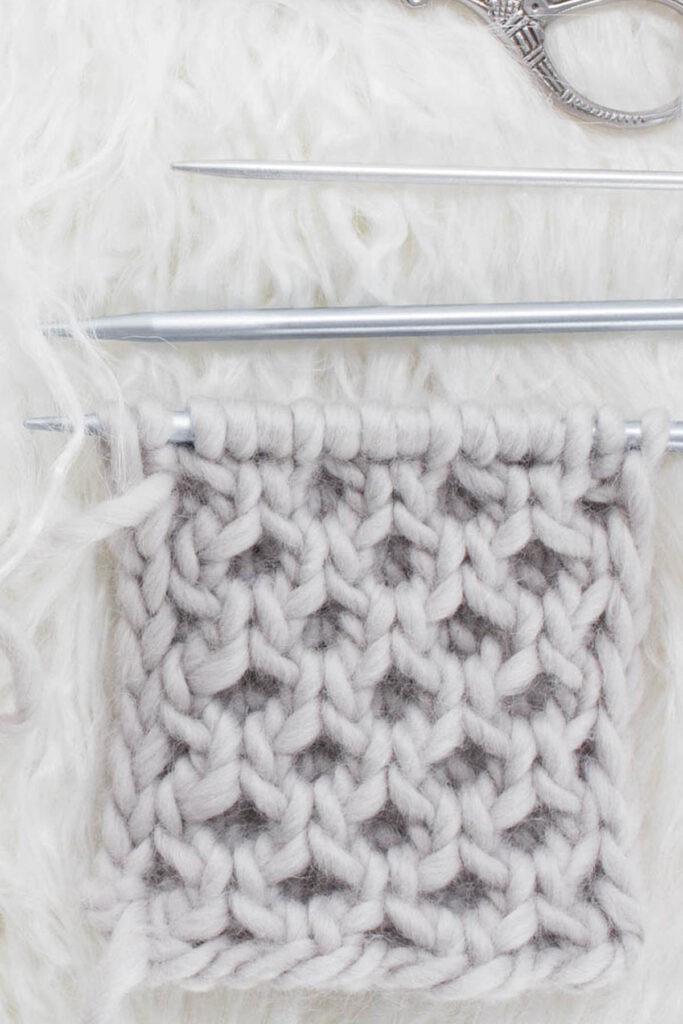 Swatch of the Mini Honeycomb Cable Knitting Stitch Pattern
