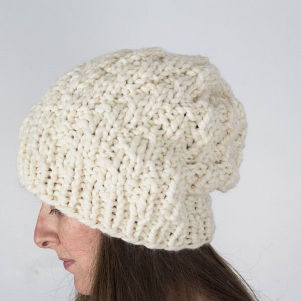 knit chevron hat on a model