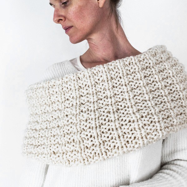 knit cowl on a model