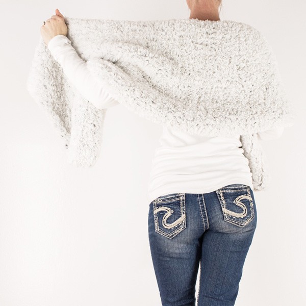model with knit scarf
