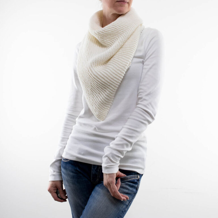simple triangle knitted shawl on a model