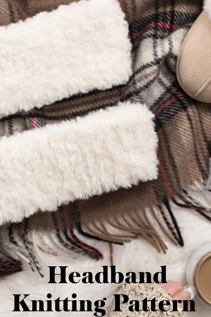 2 faux fur headbands on a plaid wool blanket.