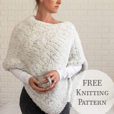 model wearing a faux fur knit poncho