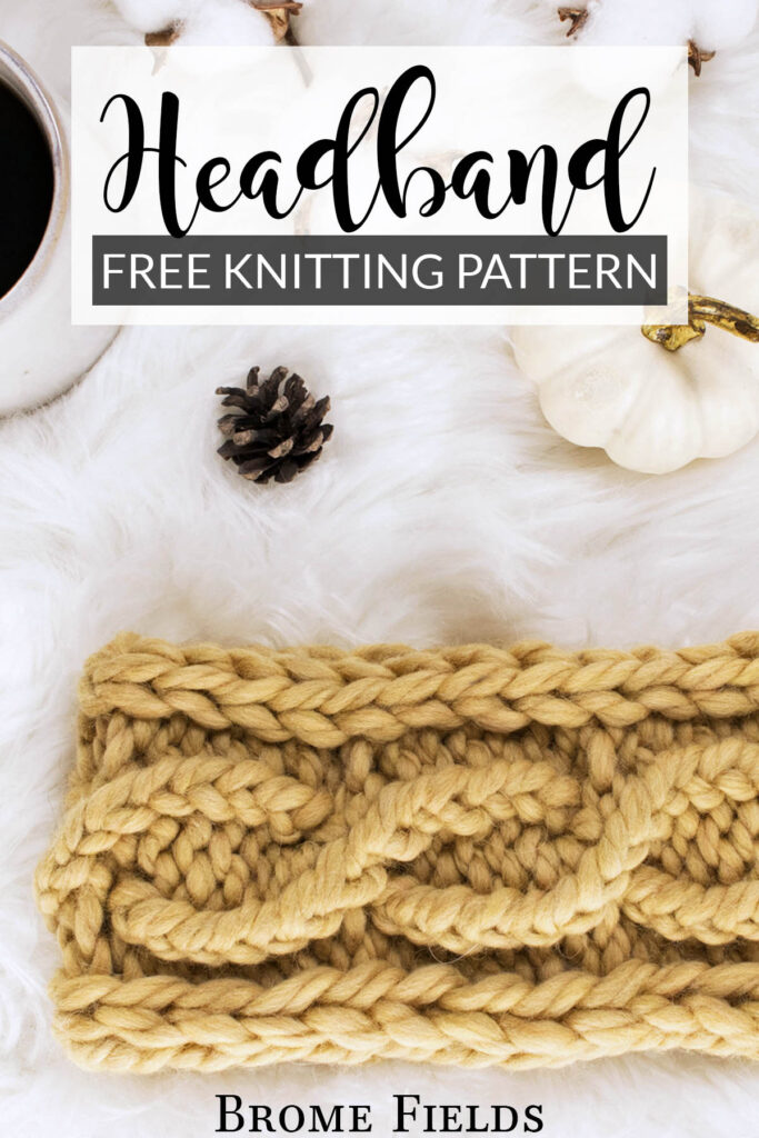 french braid knit headband on a fur blanket with pumpkins & a coffee