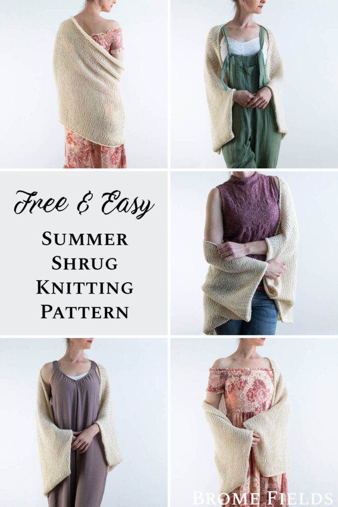 Multiple pics of a summer cotton shrug being worn with a summer dress, jumper and a tank top.