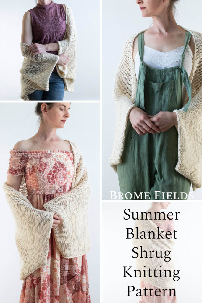 Multiple pics of a summer cotton shrug being worn with a summer dress, jumper and a tank top.