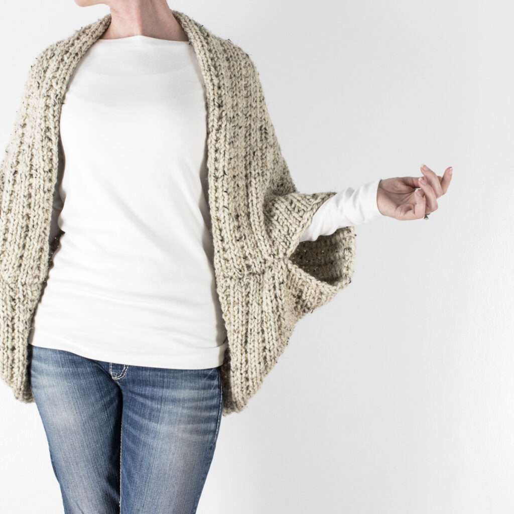 knitted shrug on a model