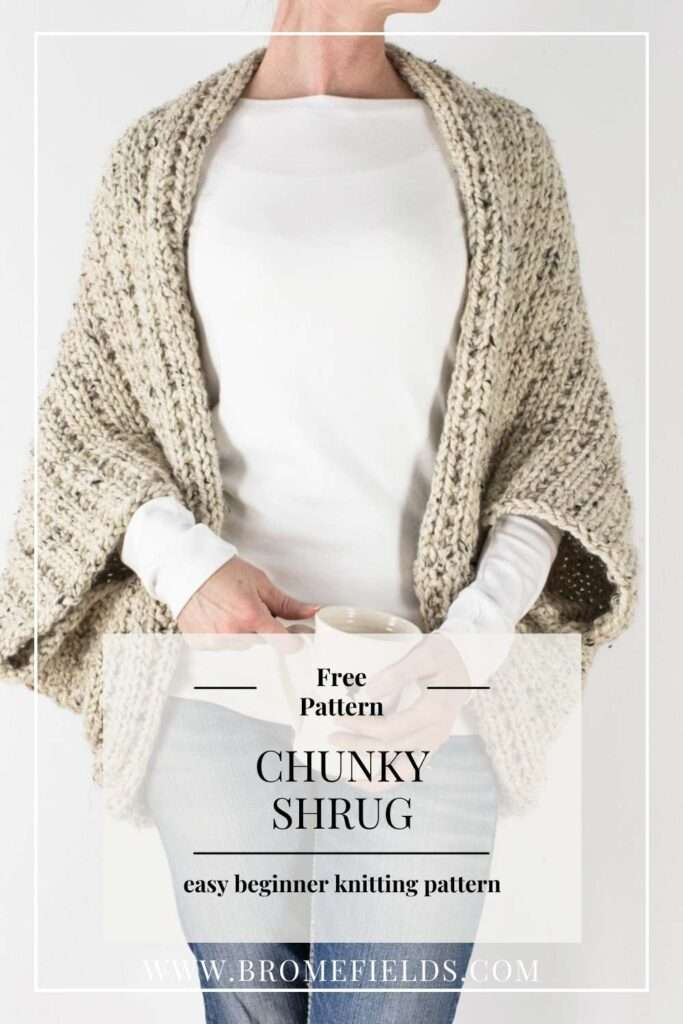 pic of a model wearing a chunky hand knit shrug