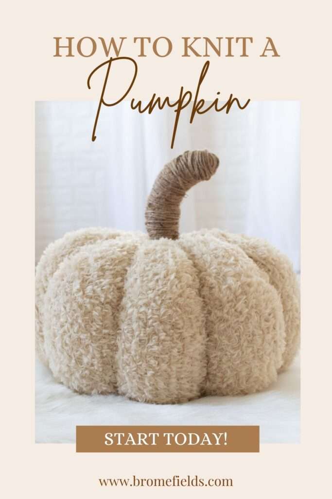large knit pumpkin with a twine stem