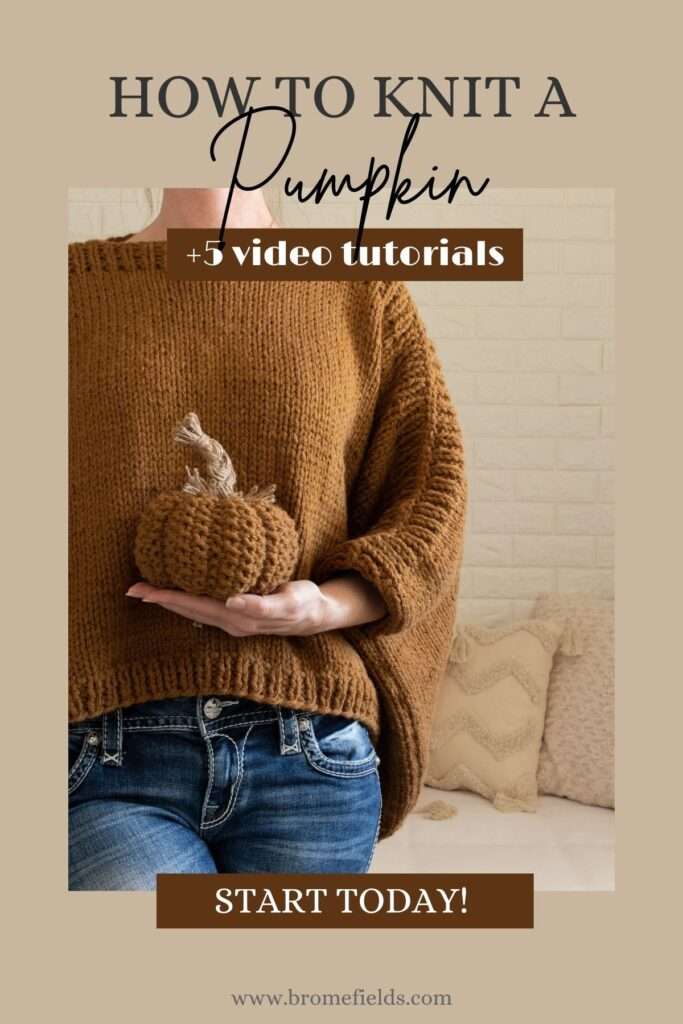 hand knit seed stitch pumpkin with a braided stem