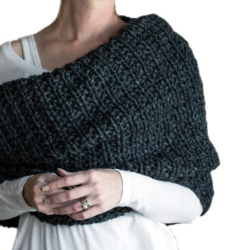 pics of an Oversized Cowl Knitting Pattern on a model.