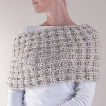 hand knitted cowl off the shoulder