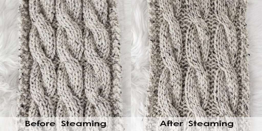 close up of the cables before & after steam blocking