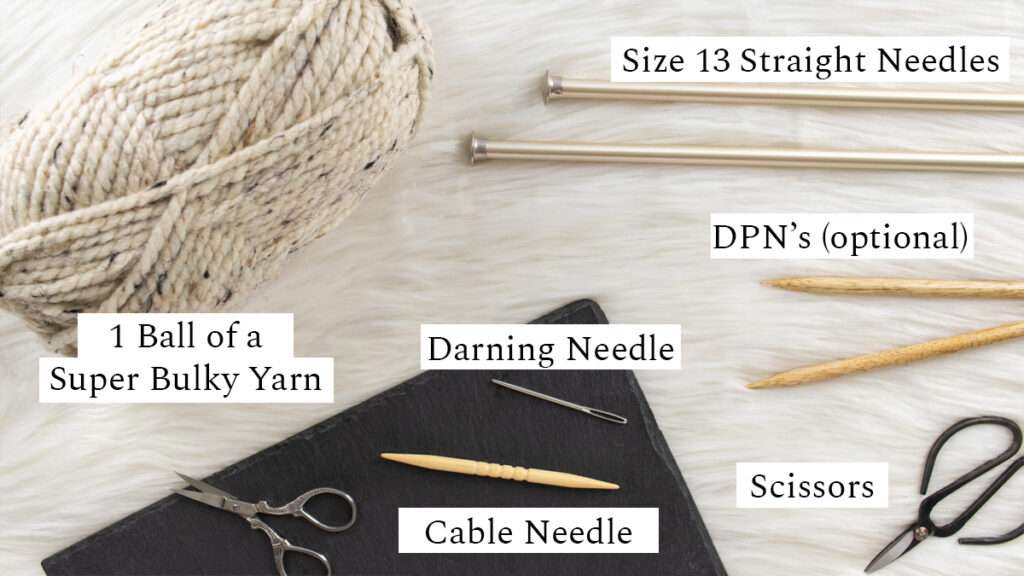 pics of materials needed to knit a cable headband