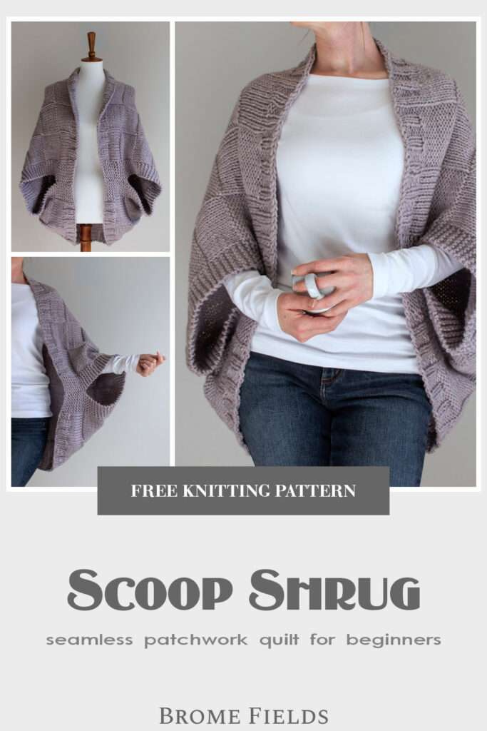 multiple pics of a hand knit patchwork shrug