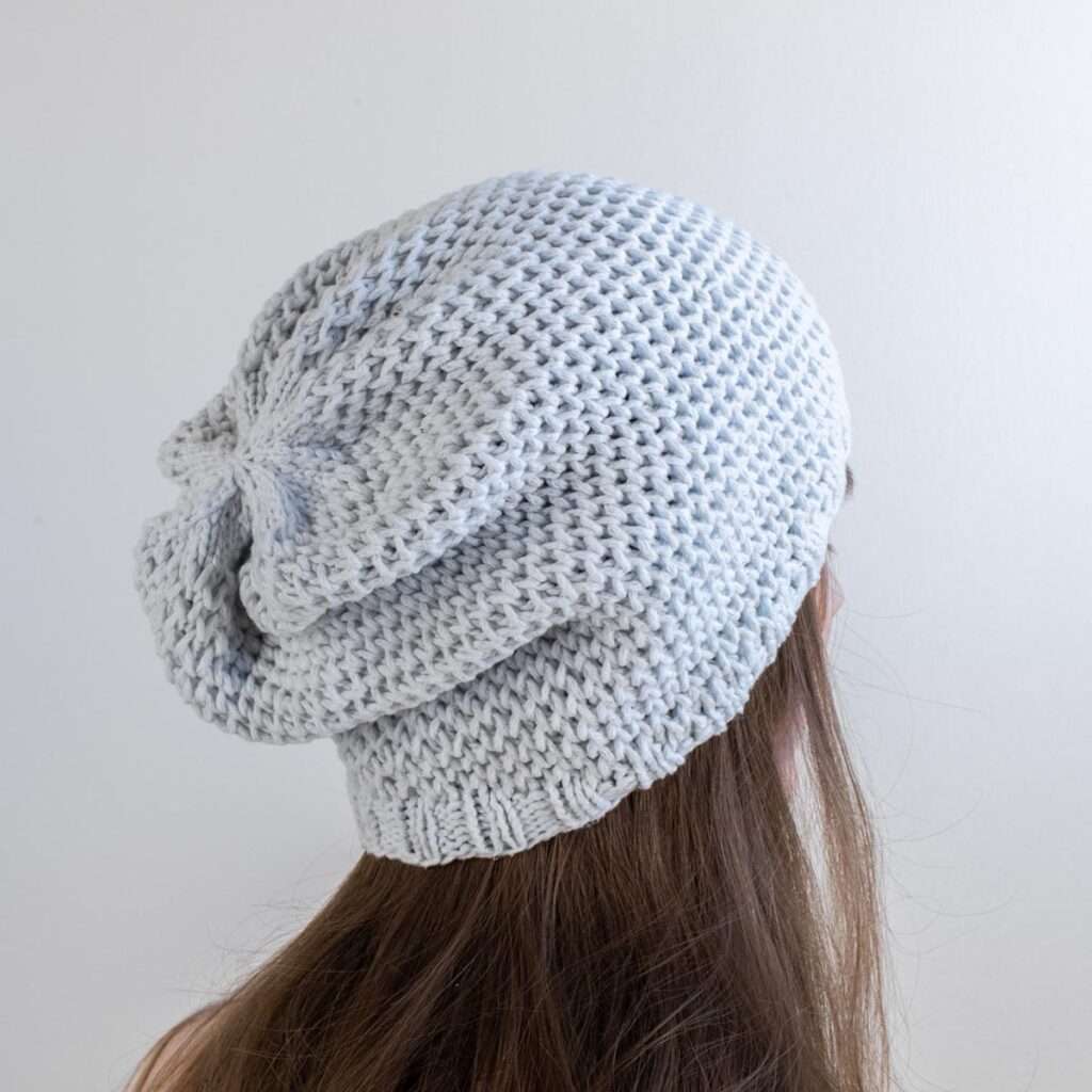 waffle knit hat on a model