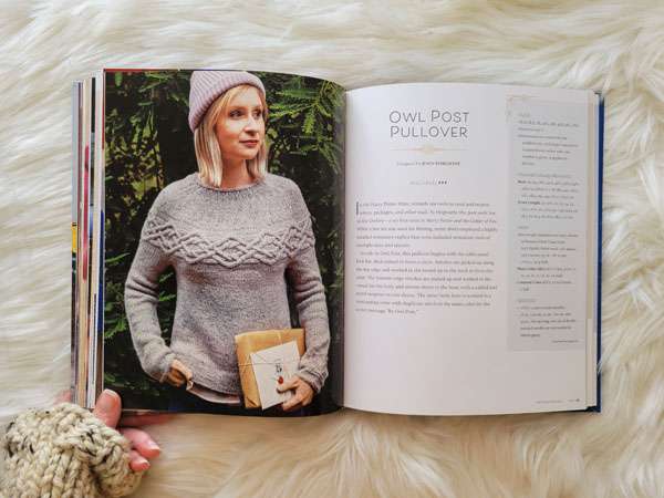 open book of a knitted sweater inspired by harry potter