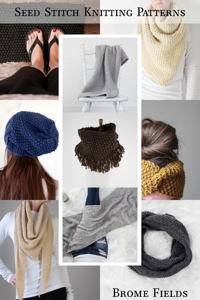multiple pics of different seed stitch knitting patterns