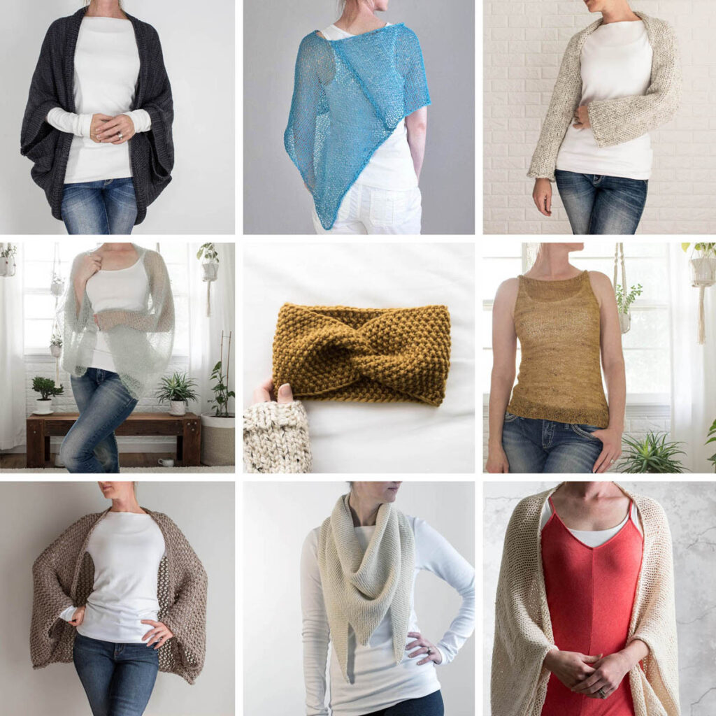 a mosaic grid of 9 different knitting patterns