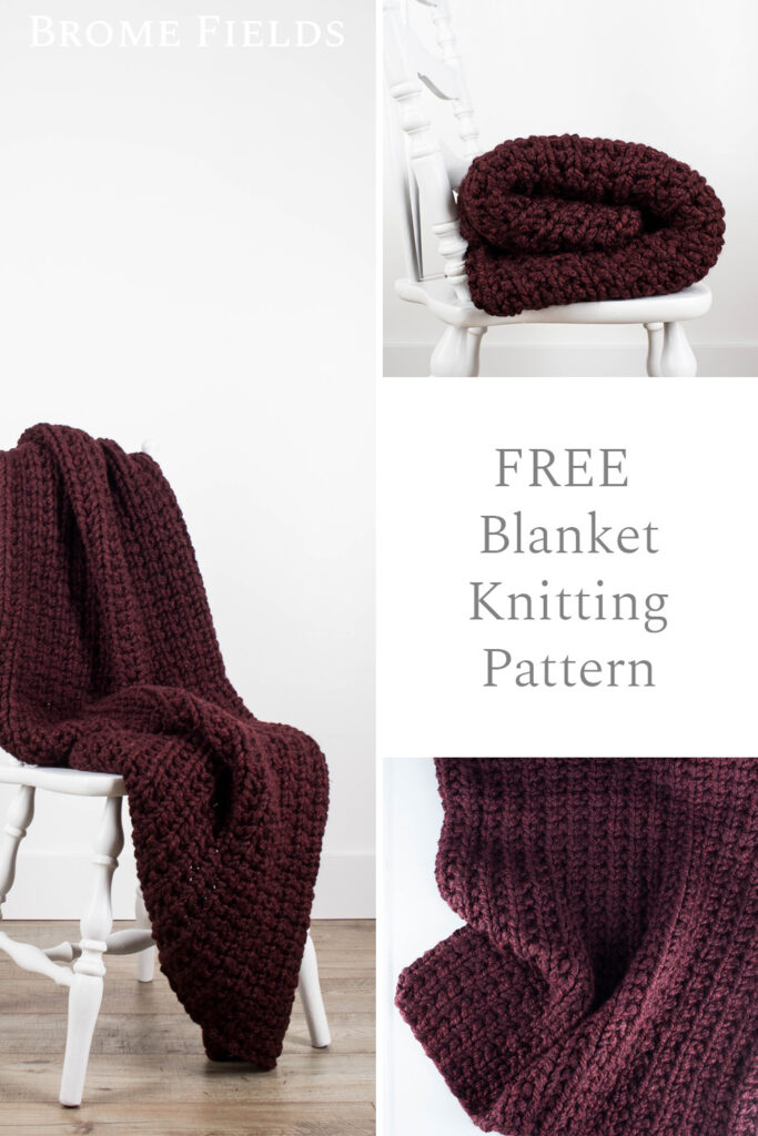 multiple pics of a chunky hand knit blanket